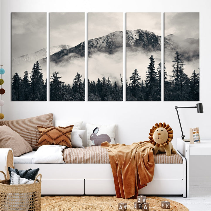 Stunning Nordic Mountain Landscape Foggy Forest Green Wall Art Framed Canvas Print