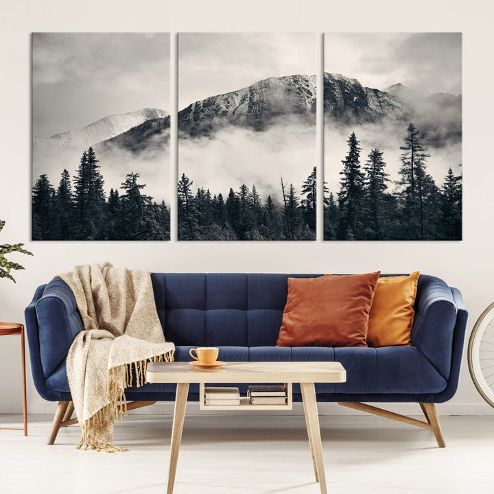 Stunning Nordic Mountain Landscape Foggy Forest Green Wall Art Framed Canvas Print