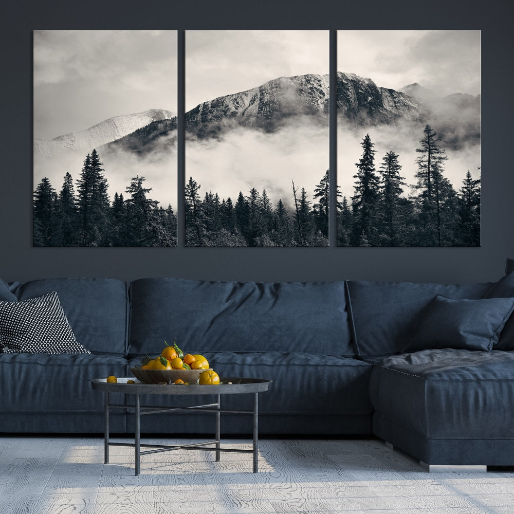 Stunning Nordic Mountain Landscape Foggy Forest Green Wall Art Framed Canvas Print