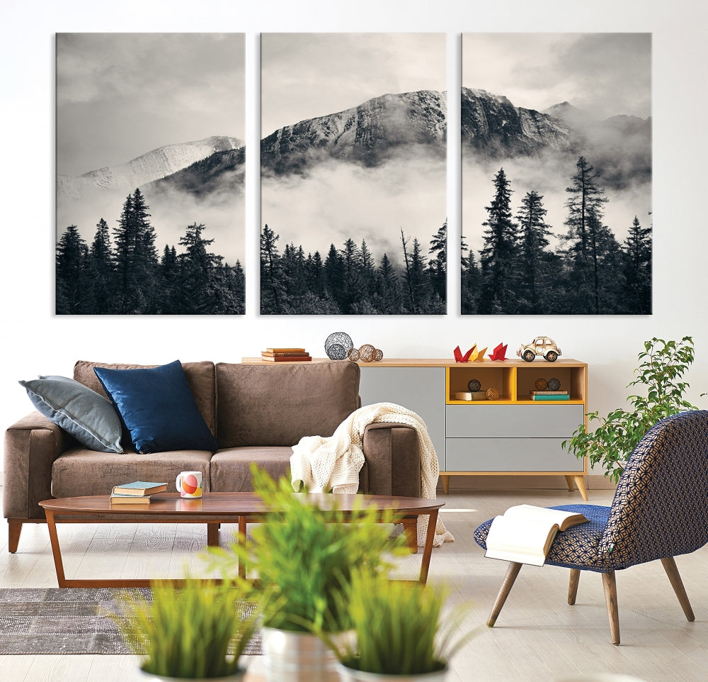 Stunning Nordic Mountain Landscape Foggy Forest Green Wall Art Framed Canvas Print