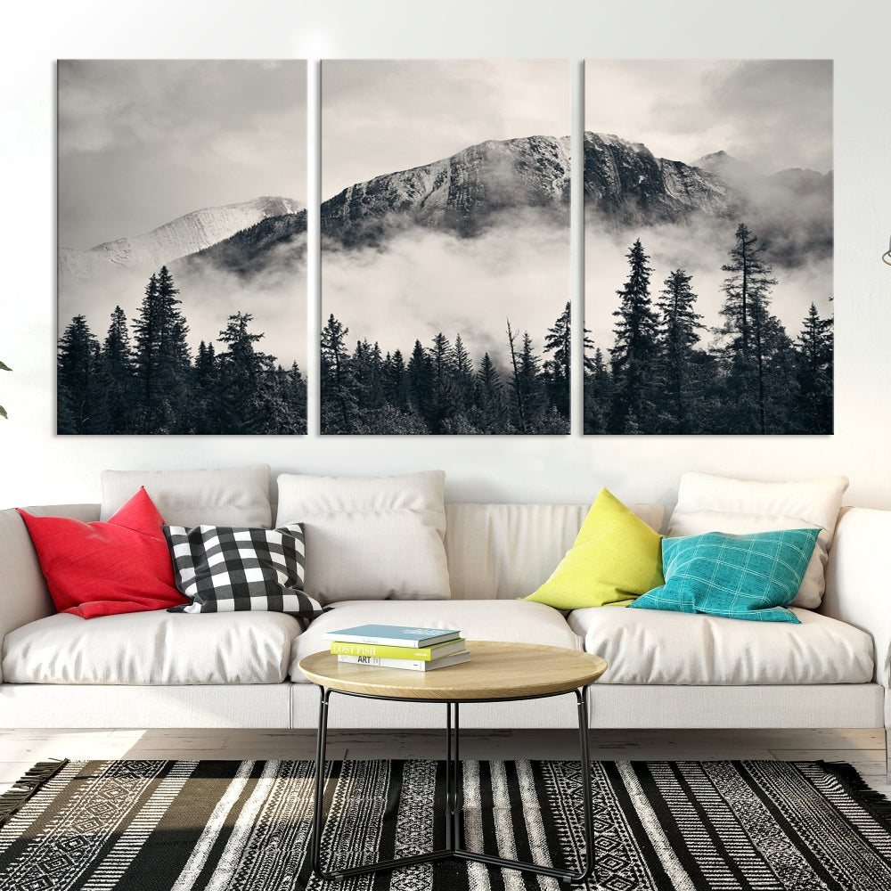 Stunning Nordic Mountain Landscape Foggy Forest Green Wall Art Framed Canvas Print