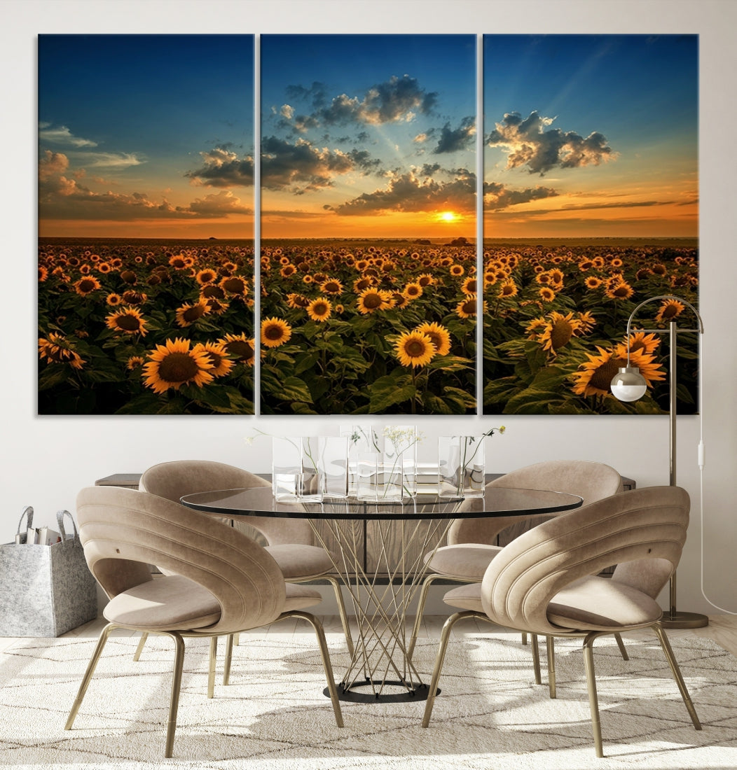 Sunflower Field and Sunset Large Wall Art Canvas Print for Living Room Decor