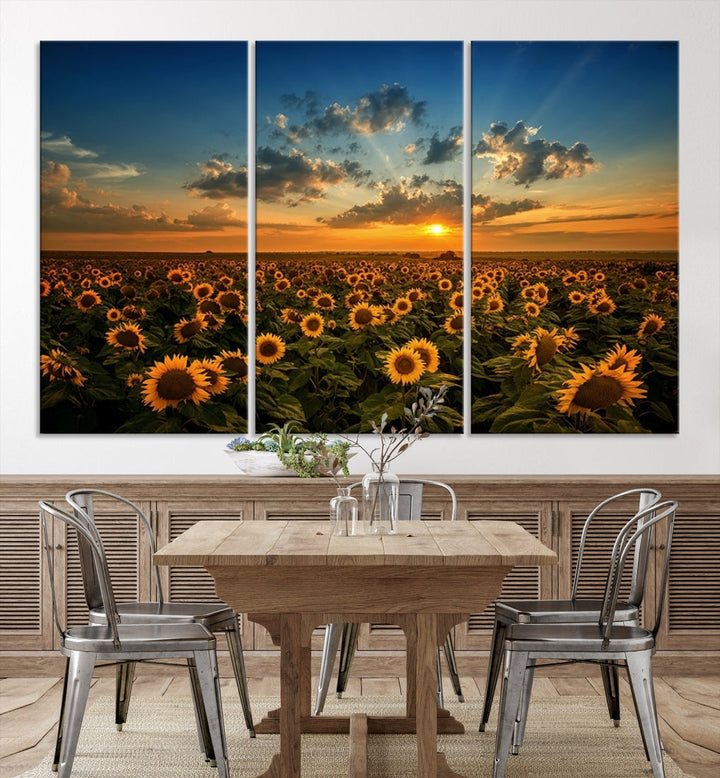 Sunflower Field and Sunset Large Wall Art Canvas Print for Living Room Decor