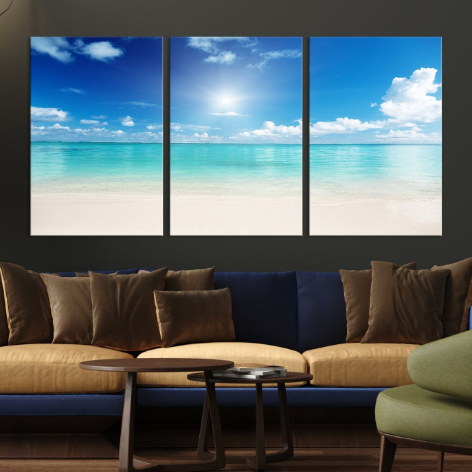 Sunrise in Morning Beach Ocean Sea Landscape Coastal Wall Art Canvas Print