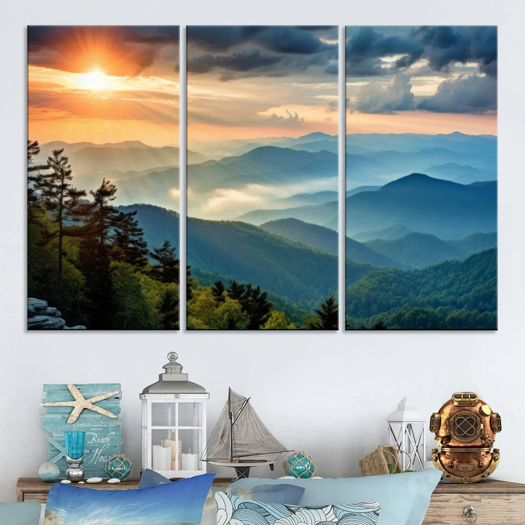 Sunrise Over Mountains Canvas Print - Majestic Mountain Range Wall Art, Stunning Sunrise Scenery, Perfect Home Decor,