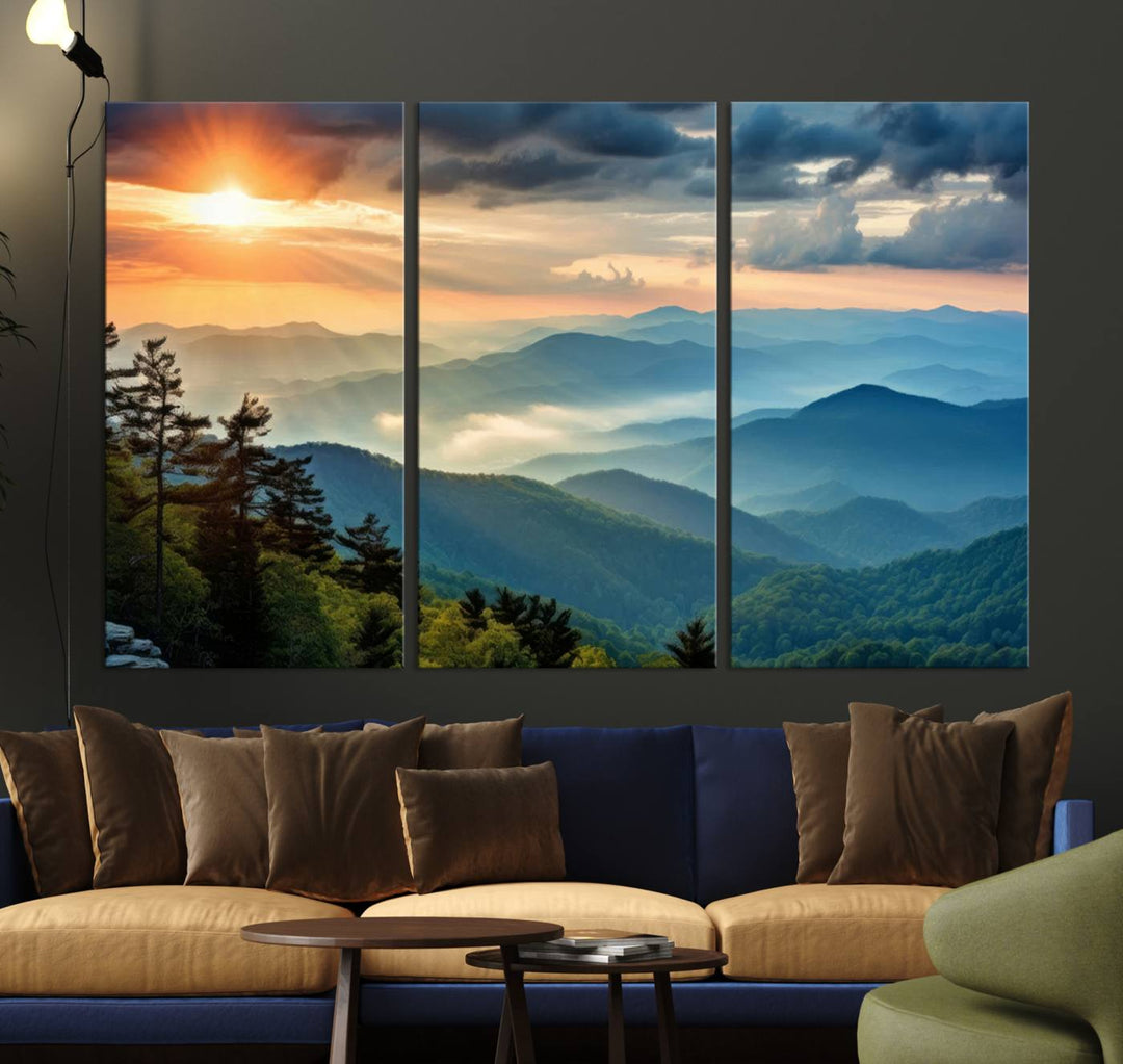 Sunrise Over Mountains Canvas Print - Majestic Mountain Range Wall Art, Stunning Sunrise Scenery, Perfect Home Decor,