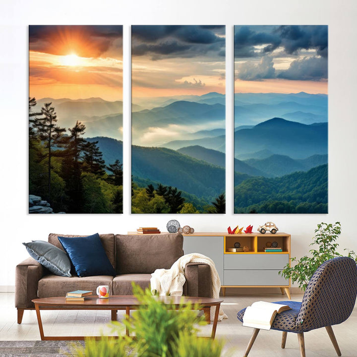 Sunrise Over Mountains Canvas Print - Majestic Mountain Range Wall Art, Stunning Sunrise Scenery, Perfect Home Decor,