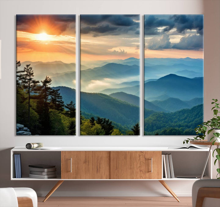 Sunrise Over Mountains Canvas Print - Majestic Mountain Range Wall Art, Stunning Sunrise Scenery, Perfect Home Decor,