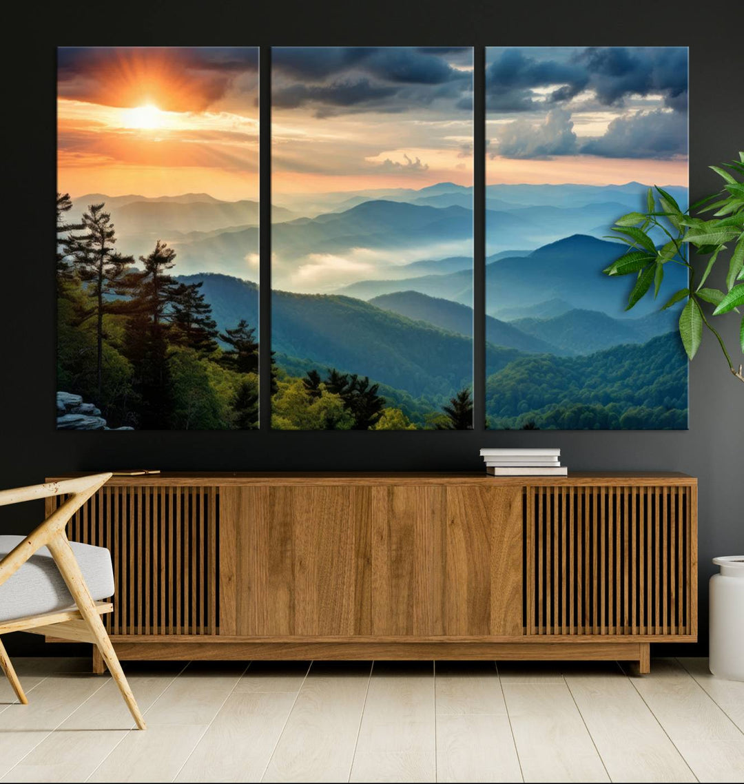 Sunrise Over Mountains Canvas Print - Majestic Mountain Range Wall Art, Stunning Sunrise Scenery, Perfect Home Decor,