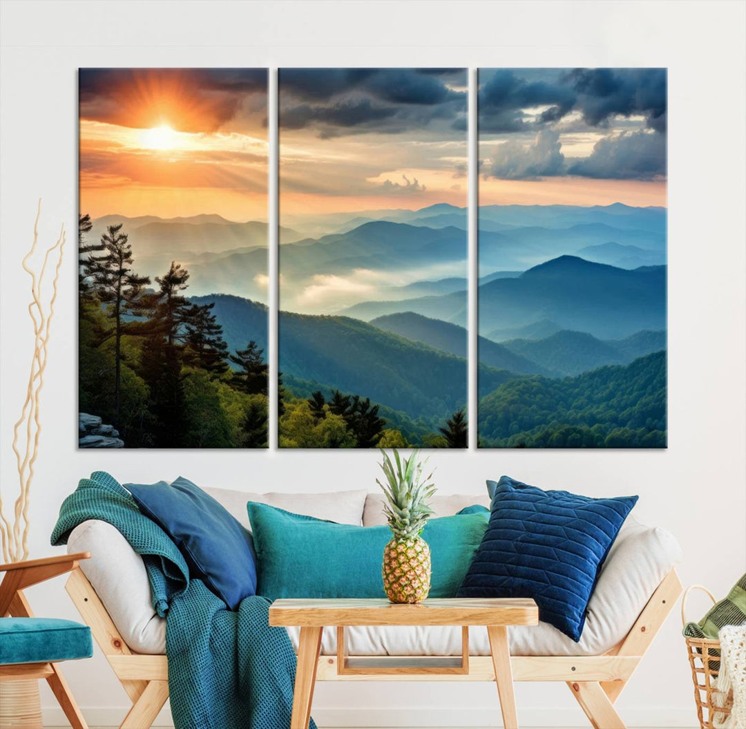 Sunrise Over Mountains Canvas Print - Majestic Mountain Range Wall Art, Stunning Sunrise Scenery, Perfect Home Decor,