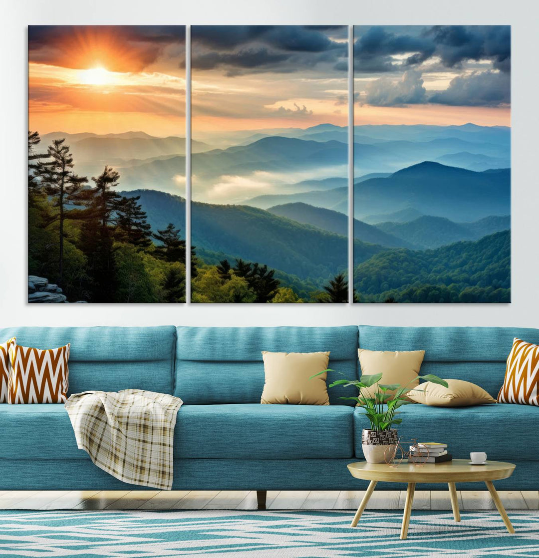 Sunrise Over Mountains Canvas Print - Majestic Mountain Range Wall Art, Stunning Sunrise Scenery, Perfect Home Decor,