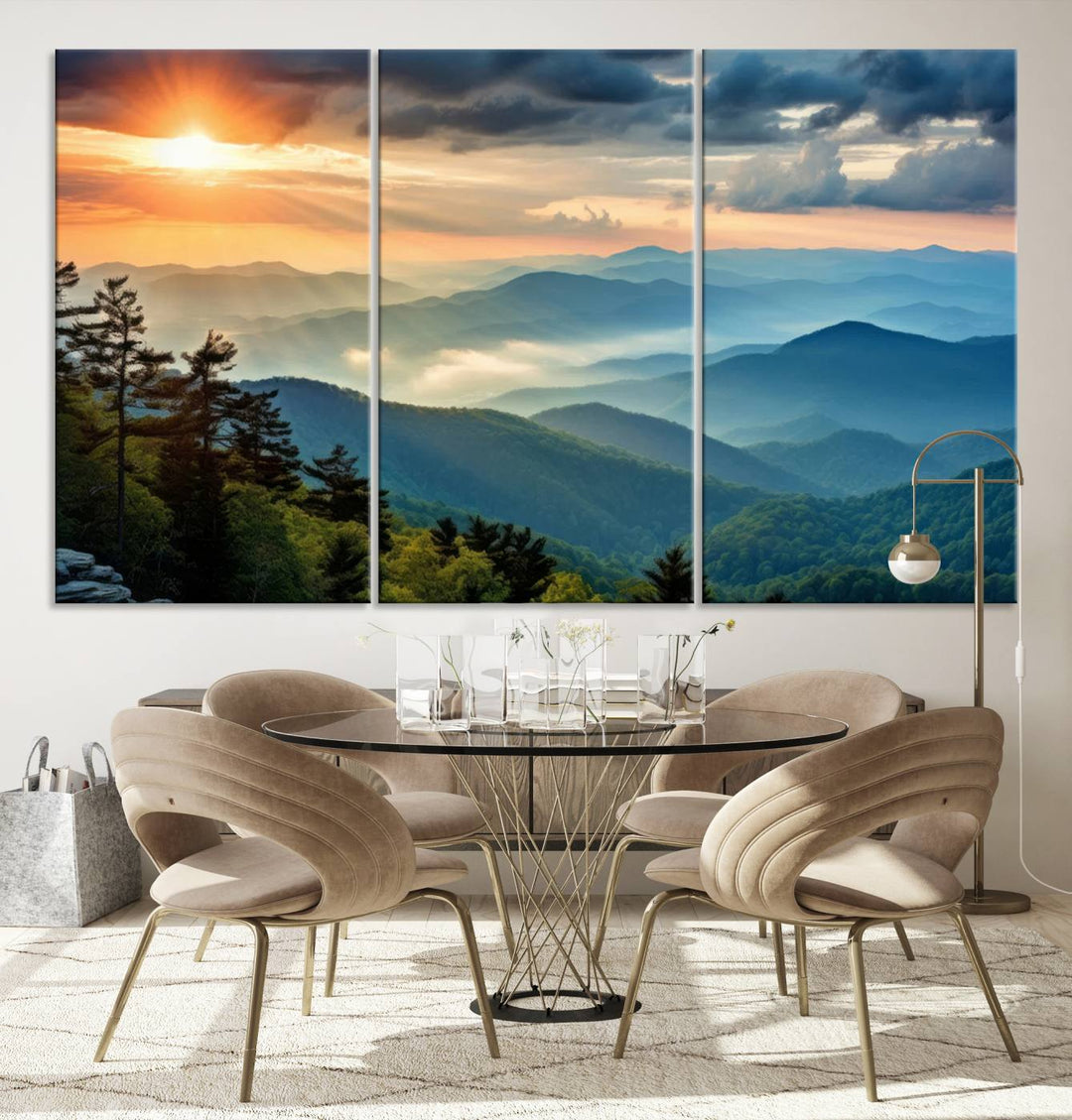 Sunrise Over Mountains Canvas Print - Majestic Mountain Range Wall Art, Stunning Sunrise Scenery, Perfect Home Decor,