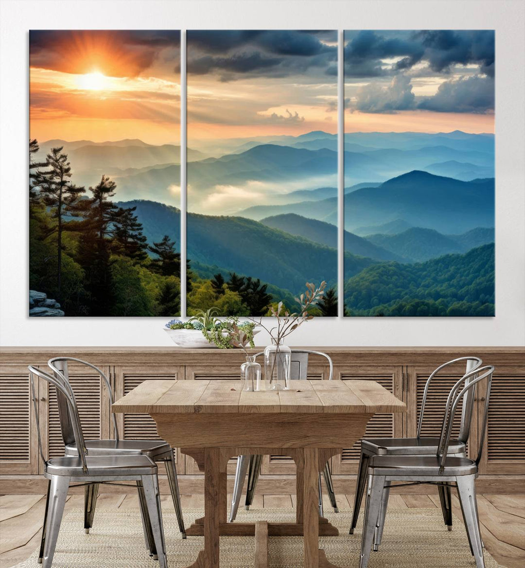 Sunrise Over Mountains Canvas Print - Majestic Mountain Range Wall Art, Stunning Sunrise Scenery, Perfect Home Decor,