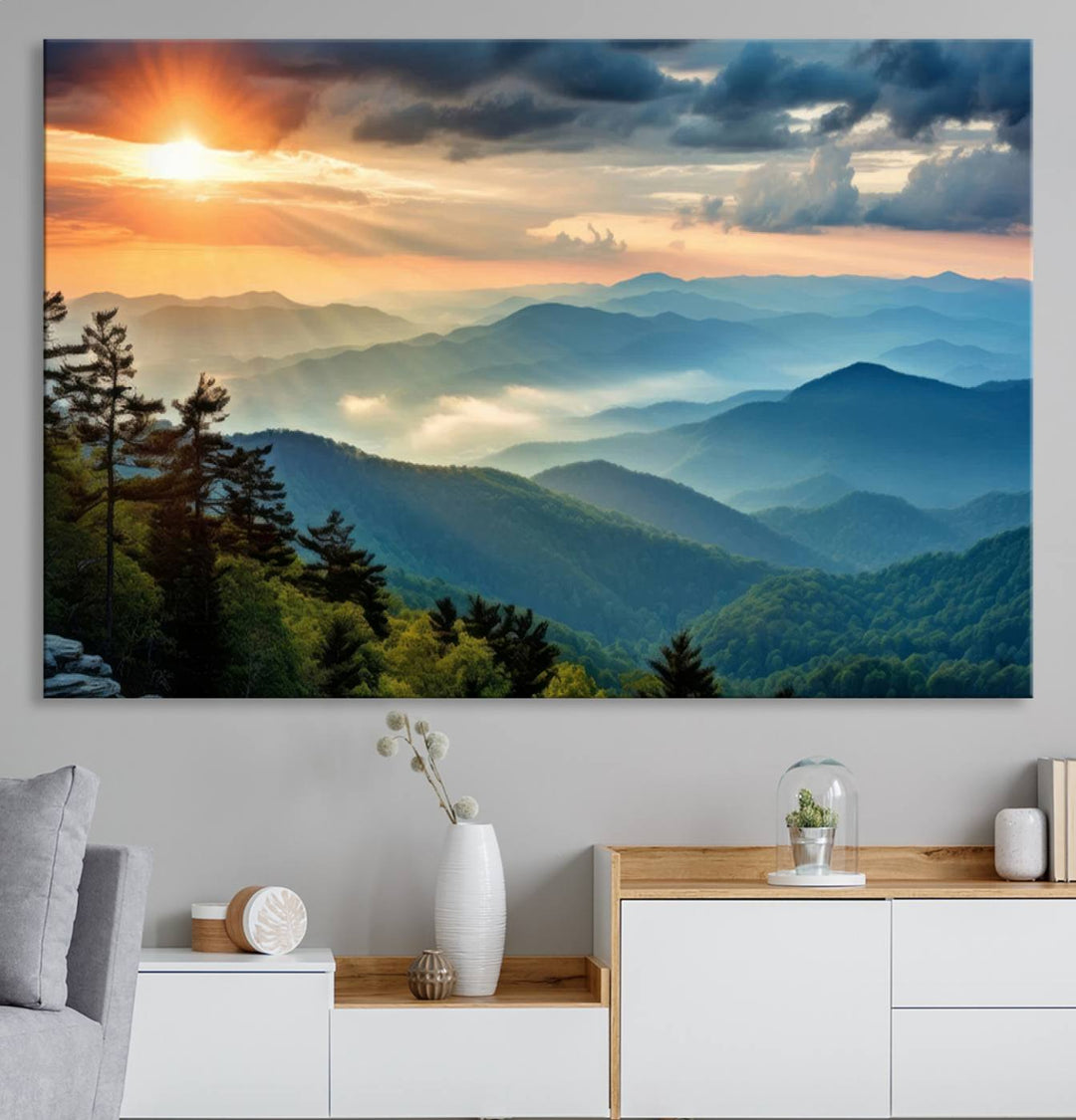 Sunrise Over Mountains Canvas Print - Majestic Mountain Range Wall Art, Stunning Sunrise Scenery, Perfect Home Decor,