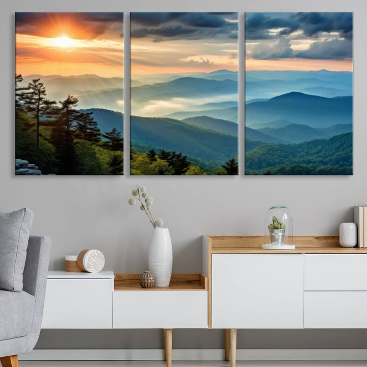 Sunrise Over Mountains Canvas Print - Majestic Mountain Range Wall Art, Stunning Sunrise Scenery, Perfect Home Decor,