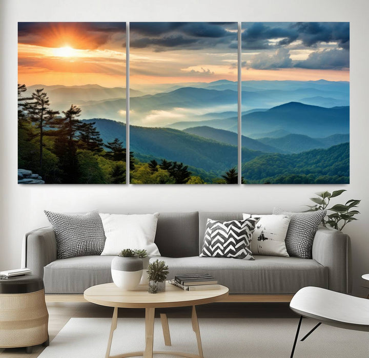 Sunrise Over Mountains Canvas Print - Majestic Mountain Range Wall Art, Stunning Sunrise Scenery, Perfect Home Decor,