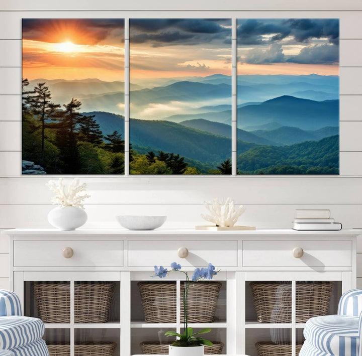 Sunrise Over Mountains Canvas Print - Majestic Mountain Range Wall Art, Stunning Sunrise Scenery, Perfect Home Decor,