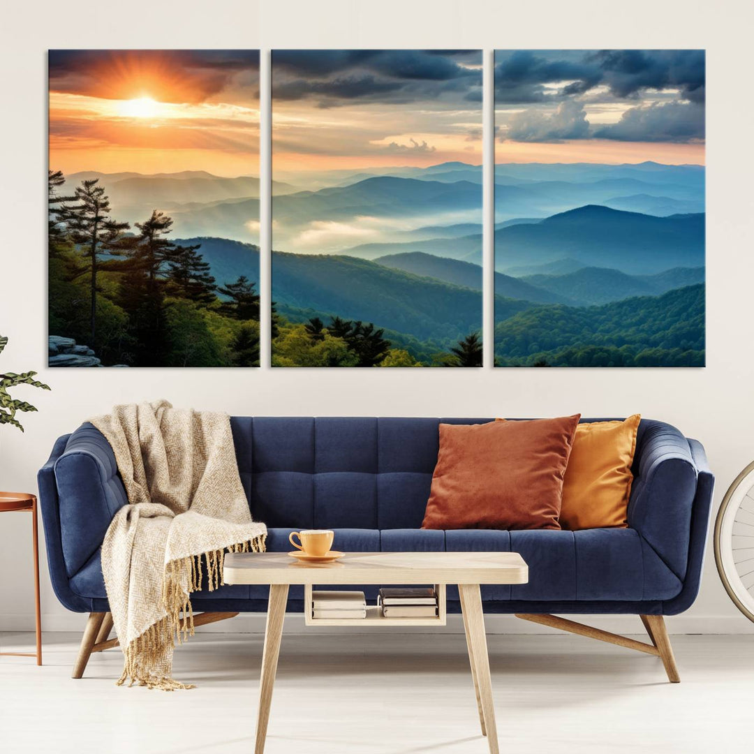 Sunrise Over Mountains Canvas Print - Majestic Mountain Range Wall Art, Stunning Sunrise Scenery, Perfect Home Decor,