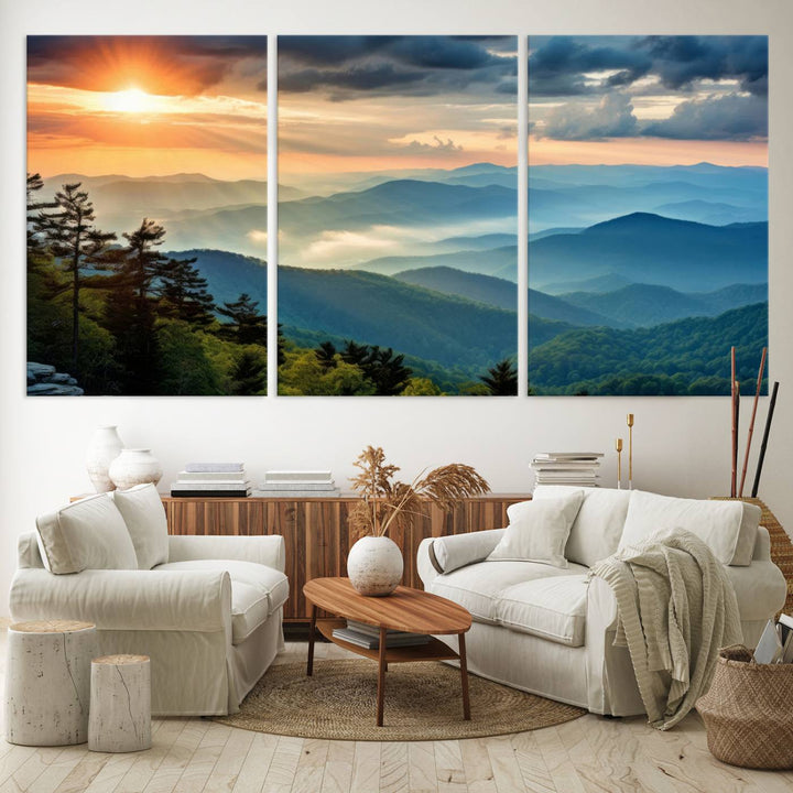 Sunrise Over Mountains Canvas Print - Majestic Mountain Range Wall Art, Stunning Sunrise Scenery, Perfect Home Decor,