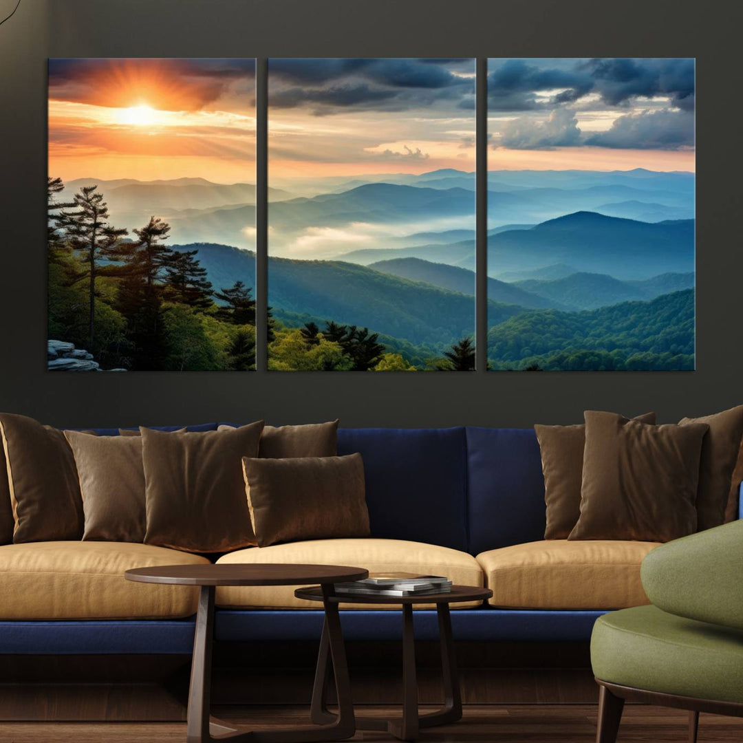 Sunrise Over Mountains Canvas Print - Majestic Mountain Range Wall Art, Stunning Sunrise Scenery, Perfect Home Decor,