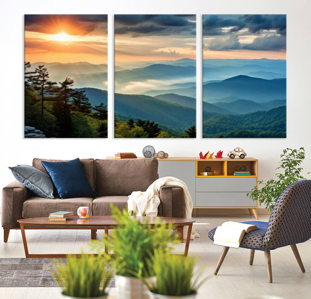 Sunrise Over Mountains Canvas Print - Majestic Mountain Range Wall Art, Stunning Sunrise Scenery, Perfect Home Decor,