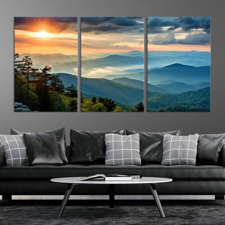 Sunrise Over Mountains Canvas Print - Majestic Mountain Range Wall Art, Stunning Sunrise Scenery, Perfect Home Decor,