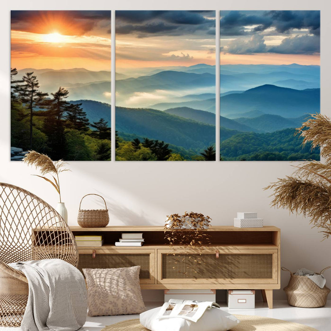 Sunrise Over Mountains Canvas Print - Majestic Mountain Range Wall Art, Stunning Sunrise Scenery, Perfect Home Decor,