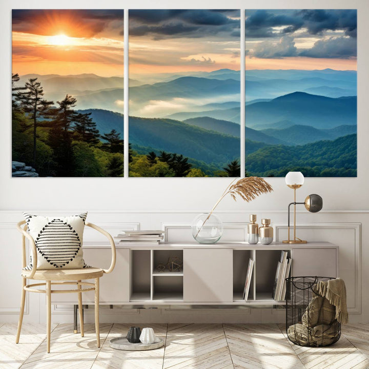 Sunrise Over Mountains Canvas Print - Majestic Mountain Range Wall Art, Stunning Sunrise Scenery, Perfect Home Decor,