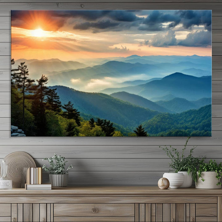 Sunrise Over Mountains Canvas Print - Majestic Mountain Range Wall Art, Stunning Sunrise Scenery, Perfect Home Decor,