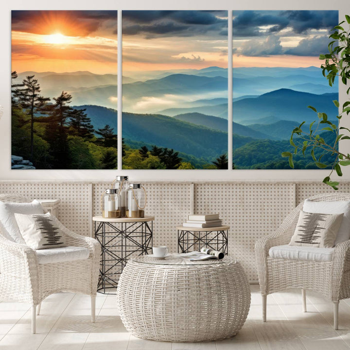 Sunrise Over Mountains Canvas Print - Majestic Mountain Range Wall Art, Stunning Sunrise Scenery, Perfect Home Decor,