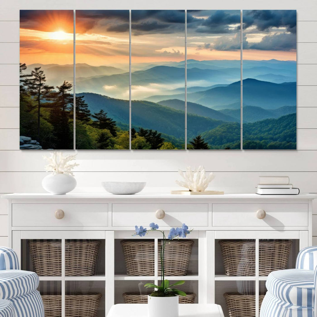 Sunrise Over Mountains Canvas Print - Majestic Mountain Range Wall Art, Stunning Sunrise Scenery, Perfect Home Decor,