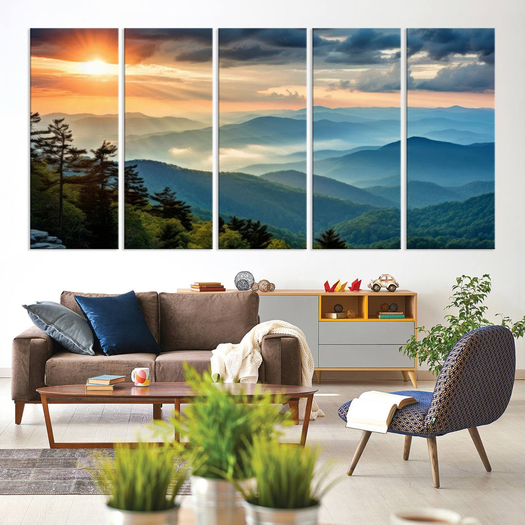 Sunrise Over Mountains Canvas Print - Majestic Mountain Range Wall Art, Stunning Sunrise Scenery, Perfect Home Decor,