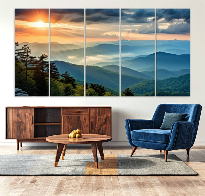 Sunrise Over Mountains Canvas Print - Majestic Mountain Range Wall Art, Stunning Sunrise Scenery, Perfect Home Decor,