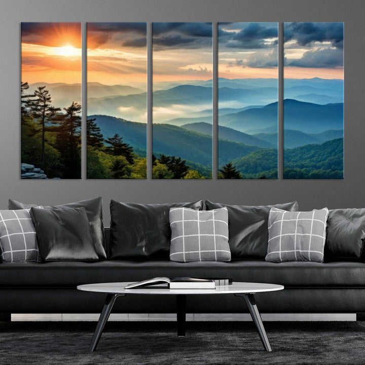 Sunrise Over Mountains Canvas Print - Majestic Mountain Range Wall Art, Stunning Sunrise Scenery, Perfect Home Decor,