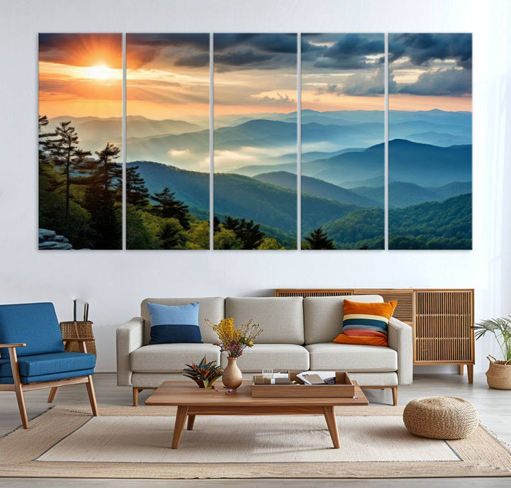 Sunrise Over Mountains Canvas Print - Majestic Mountain Range Wall Art, Stunning Sunrise Scenery, Perfect Home Decor,