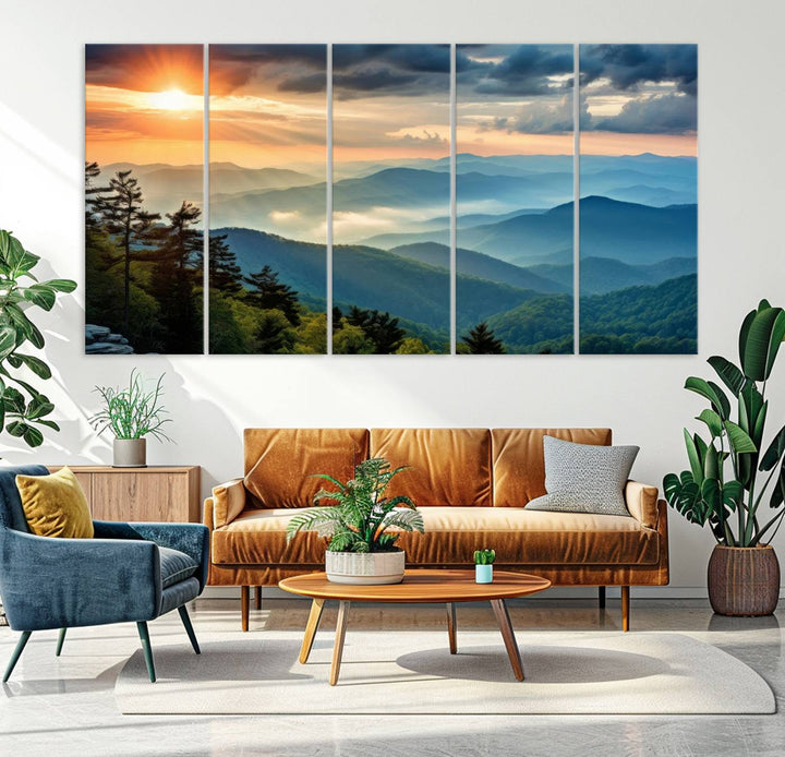 Sunrise Over Mountains Canvas Print - Majestic Mountain Range Wall Art, Stunning Sunrise Scenery, Perfect Home Decor,