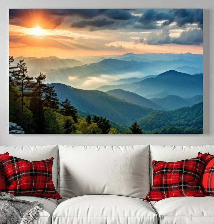 Sunrise Over Mountains Canvas Print - Majestic Mountain Range Wall Art, Stunning Sunrise Scenery, Perfect Home Decor,