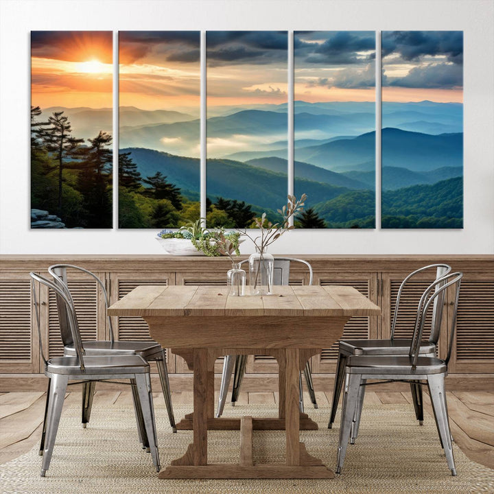 Sunrise Over Mountains Canvas Print - Majestic Mountain Range Wall Art, Stunning Sunrise Scenery, Perfect Home Decor,