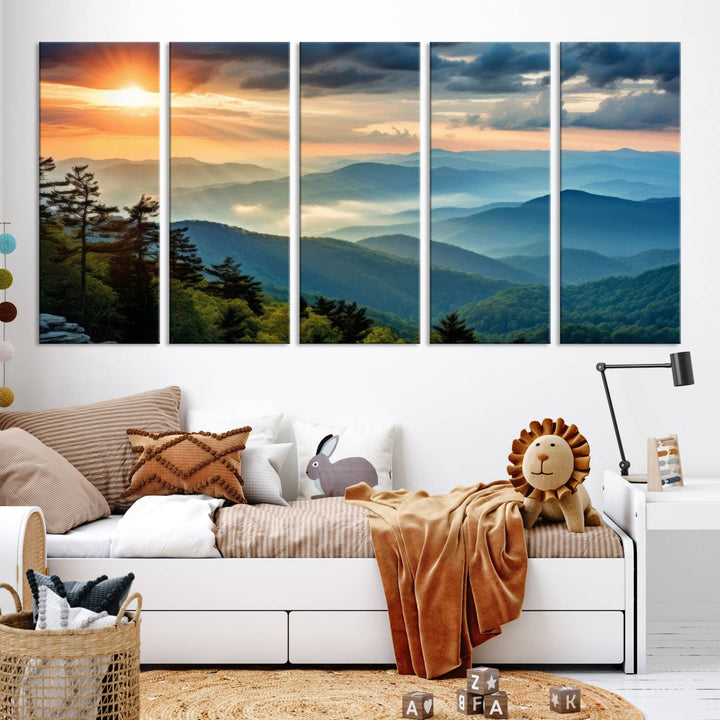 Sunrise Over Mountains Canvas Print - Majestic Mountain Range Wall Art, Stunning Sunrise Scenery, Perfect Home Decor,