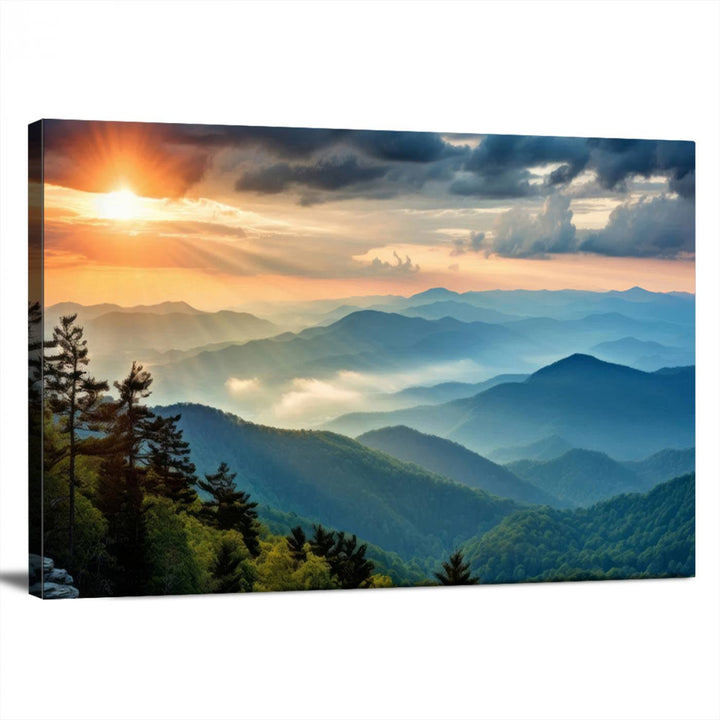 Sunrise Over Mountains Canvas Print - Majestic Mountain Range Wall Art, Stunning Sunrise Scenery, Perfect Home Decor,