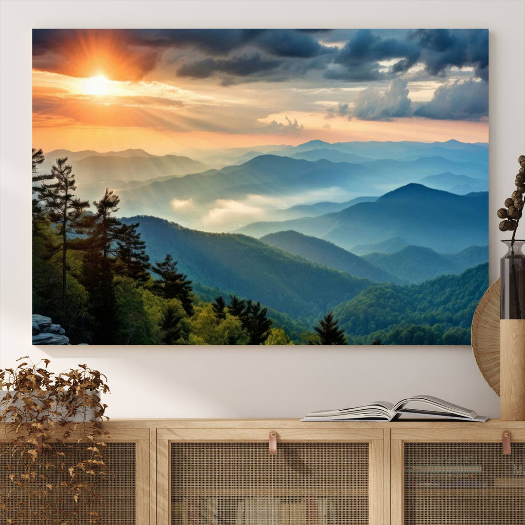 Sunrise Over Mountains Canvas Print - Majestic Mountain Range Wall Art, Stunning Sunrise Scenery, Perfect Home Decor,