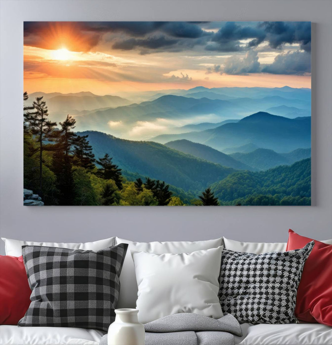 Sunrise Over Mountains Canvas Print - Majestic Mountain Range Wall Art, Stunning Sunrise Scenery, Perfect Home Decor,