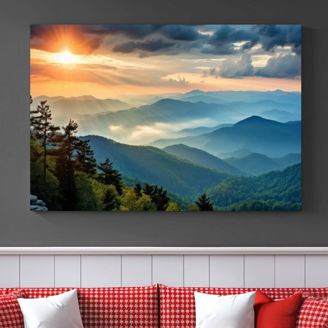 Sunrise Over Mountains Canvas Print - Majestic Mountain Range Wall Art, Stunning Sunrise Scenery, Perfect Home Decor,