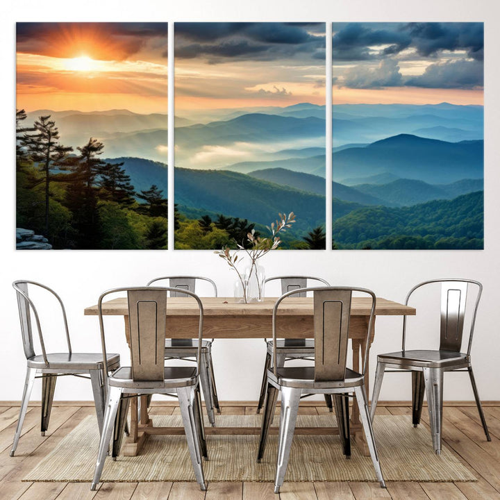 Sunrise Over Mountains Canvas Print - Majestic Mountain Range Wall Art, Stunning Sunrise Scenery, Perfect Home Decor,