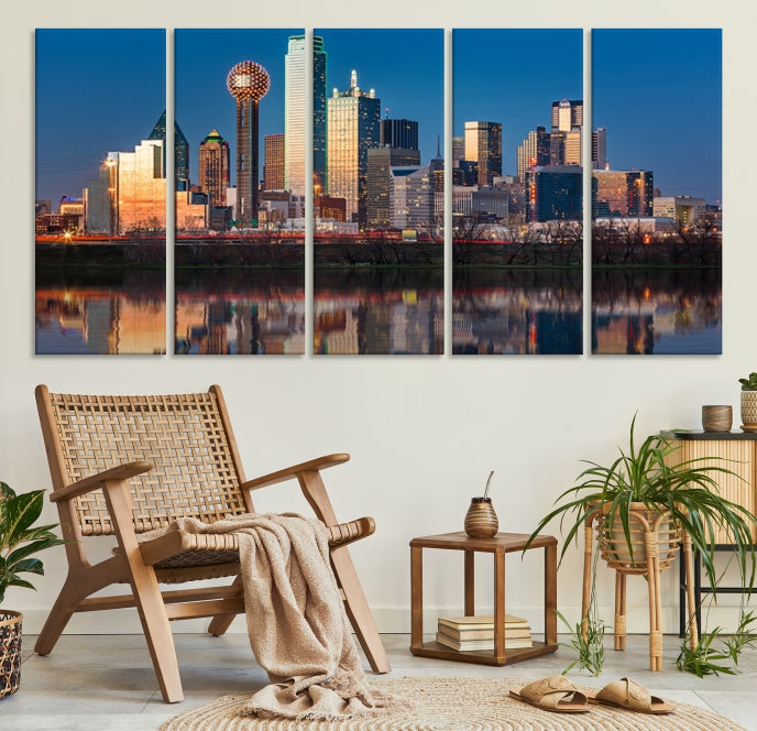 Sunrise Picture of Dallas City Skyline Cityscape Wall Art Canvas Print