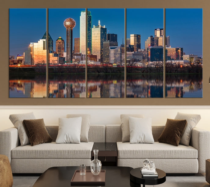 Sunrise Picture of Dallas City Skyline Cityscape Wall Art Canvas Print