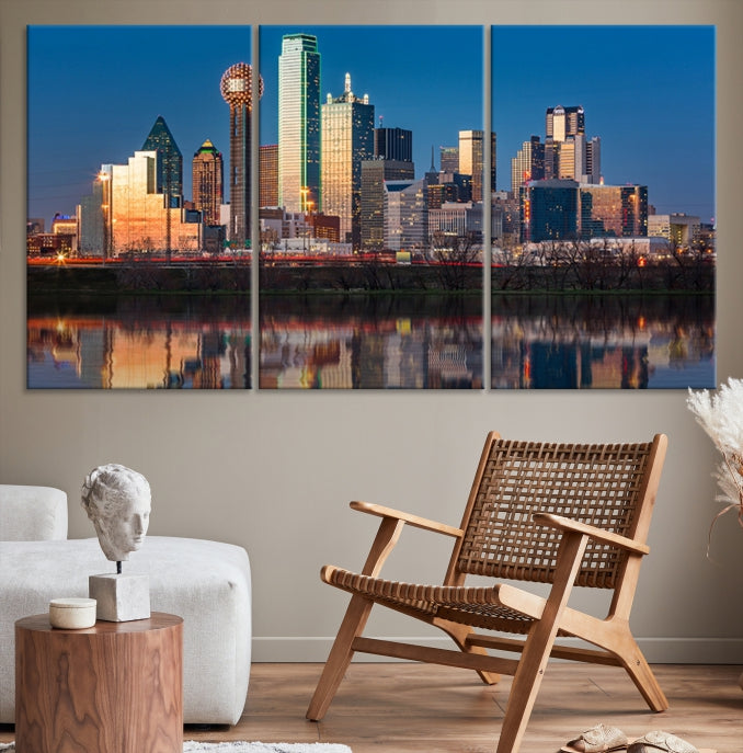 Sunrise Picture of Dallas City Skyline Cityscape Wall Art Canvas Print