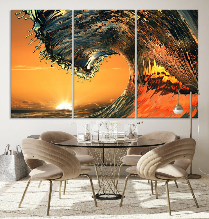 Sunset and Rip Curl Surf Wave Large Canvas Wall Art Giclee Print