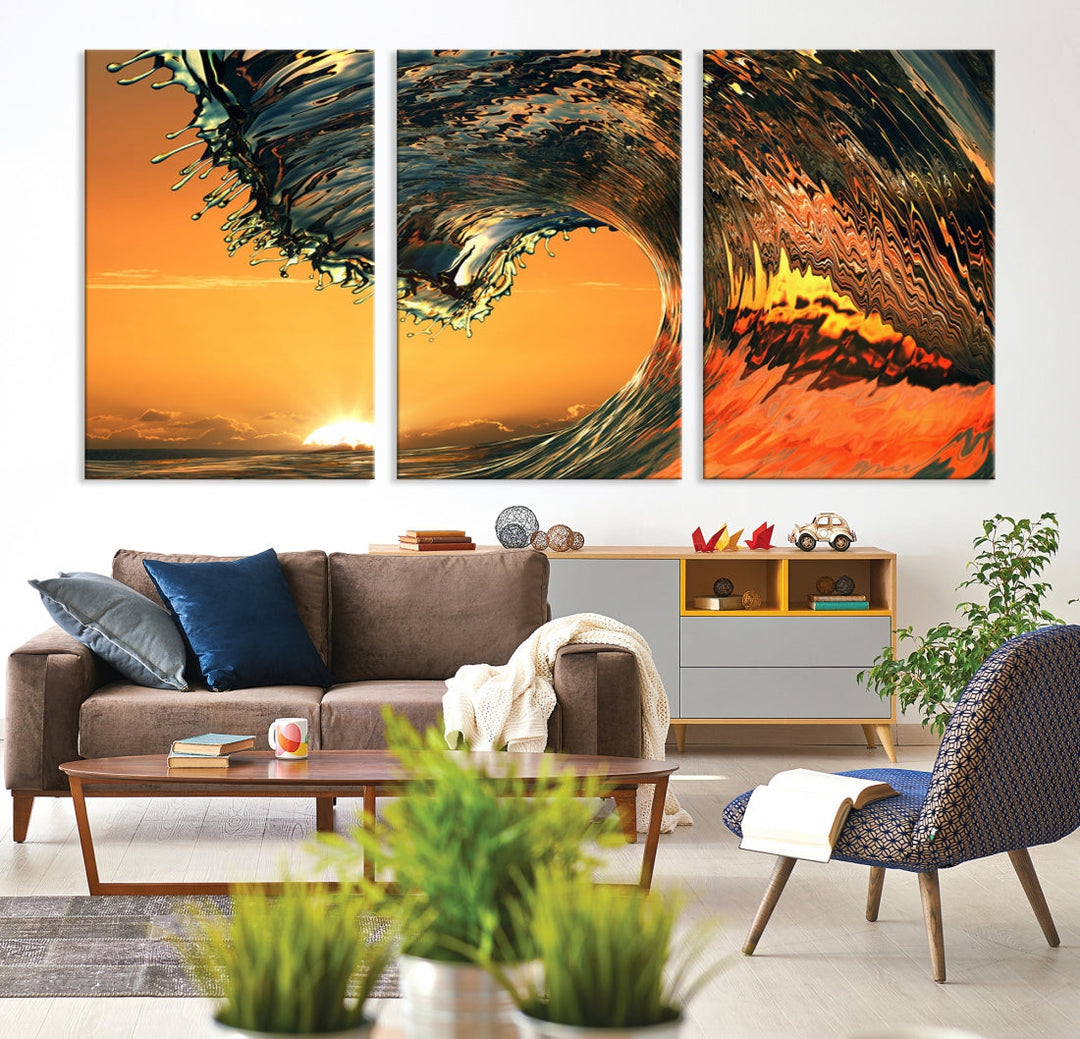 Sunset and Rip Curl Surf Wave Large Canvas Wall Art Giclee Print