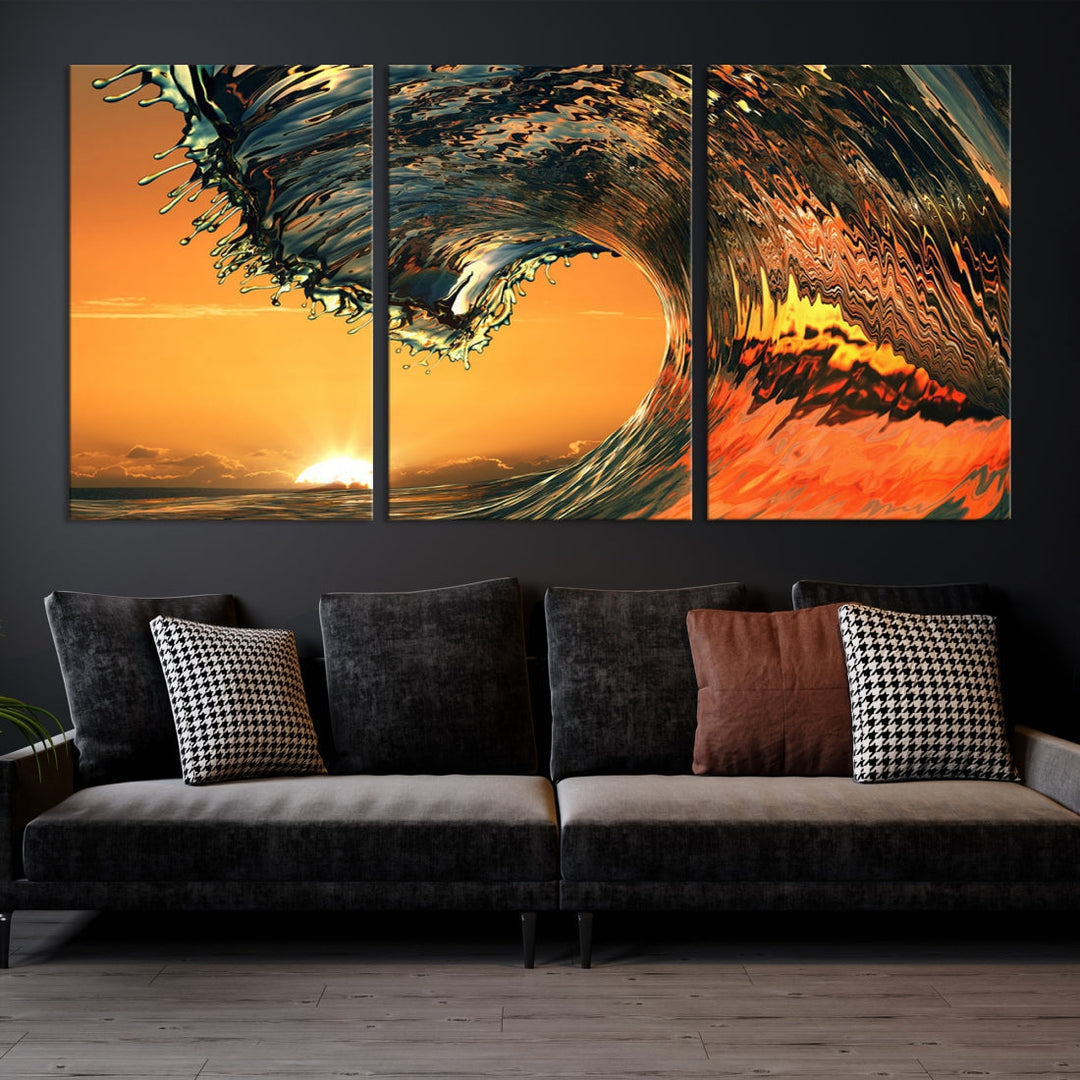 Sunset and Rip Curl Surf Wave Large Canvas Wall Art Giclee Print